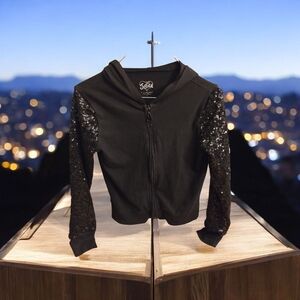Justice Black hoodie with Sequin Sleeves.
